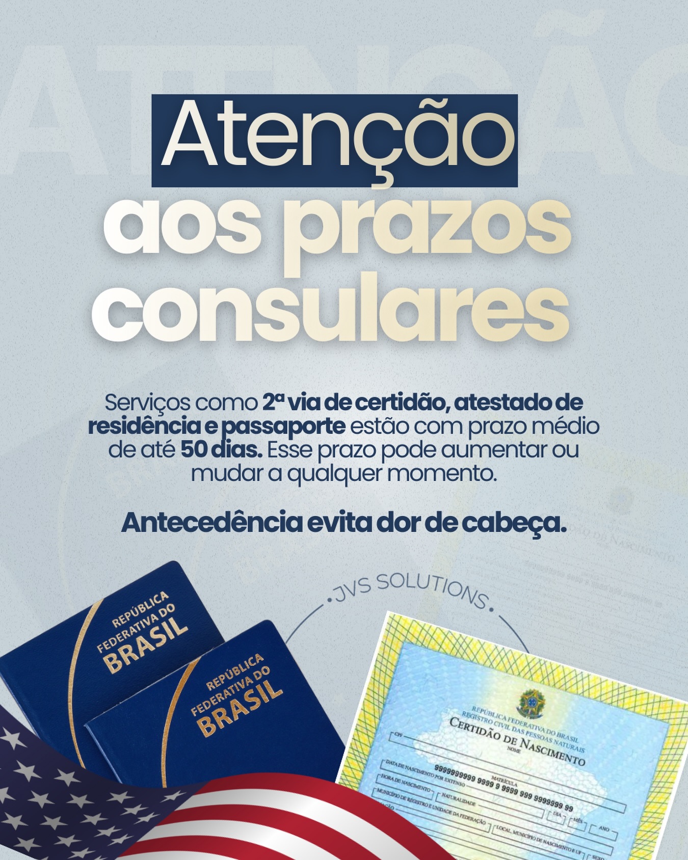 Os prazos consulares aumentaram. Atualmente, serviços como 2ª via de certidão, atestado de residência e passaporte estão levando até 50 dias para conclusão. Esses prazos não são fixos e podem mudar sem aviso prévio.Quem deixa para a última hora costuma descobrir isso do jeito mais difícil. Organizar documentos com antecedência evita atraso, estresse e urgência desnecessária.#notarypublic #jvssolutions #brasileirosemboston #titulodeeleitor #cpf